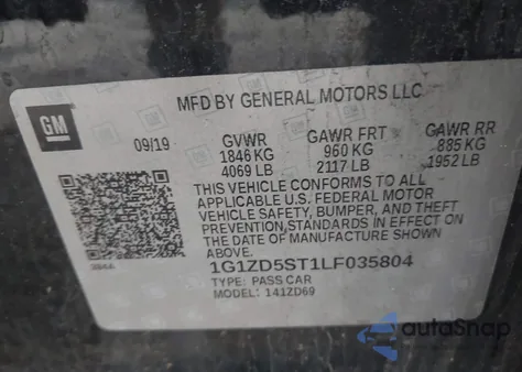 2020 Chevrolet Malibu Fwd Lt z USA, uszkodzony, nr VIN 1G1ZD5ST1LF035804